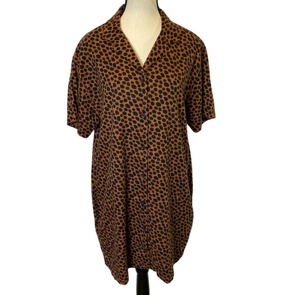 Vans Women's Wild Woven Button Down Shirt Dress Medium Cheetah Animal Print - Picture 1 of 13